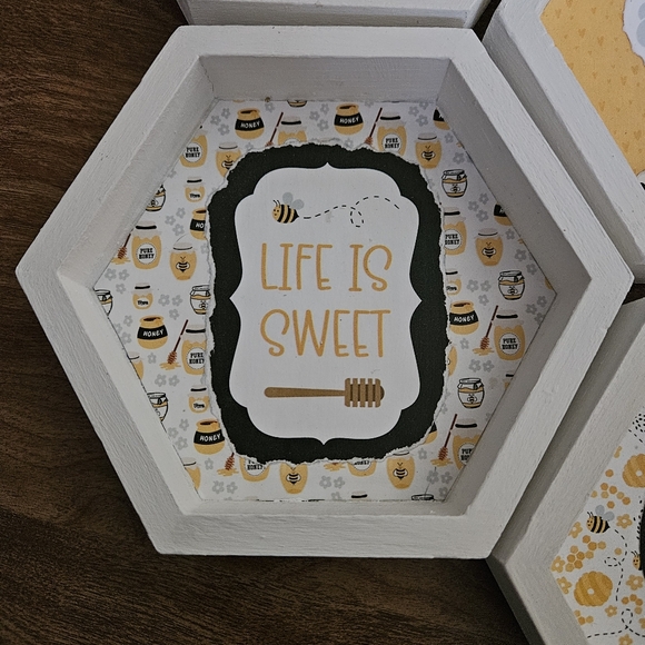 Bee-Themed Hexagonal Wall Art Set Handcrafted - Picture 6 of 10